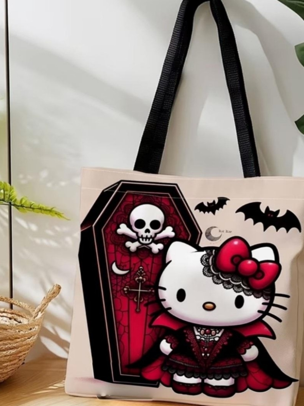 Hello Kitty Gothic Vampire Tote in Cream, Black and Red